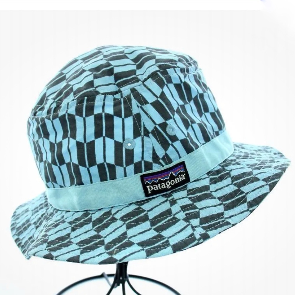 Patagonia Rare Light Blue Gray Allover Print Bucket Hat Nylon NWOT-Large
